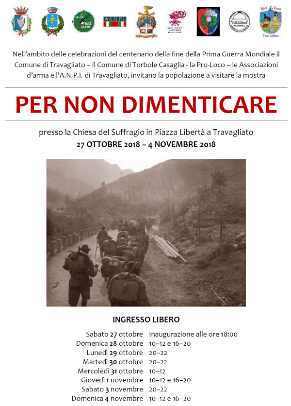 Mostra “Per non dimenticare” 28/10/2018 – 04/11/2018